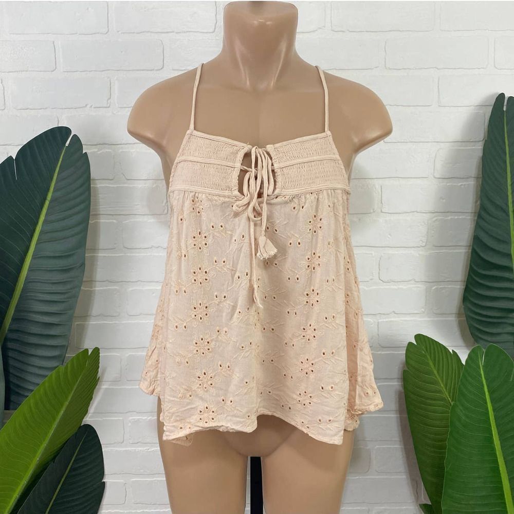 Lovestitch pink double tie embroidered tank top